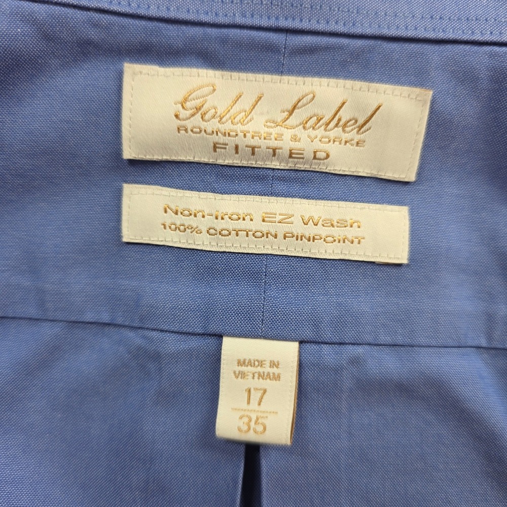 Roundtree & Yorke Button Down Shirt Mens 17 35 Blue Gold Label Fitted Non-Iron - Picture 3 of 10